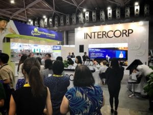 A group of people at Intercorp booth at Buildtech Asia 2017, Singapore