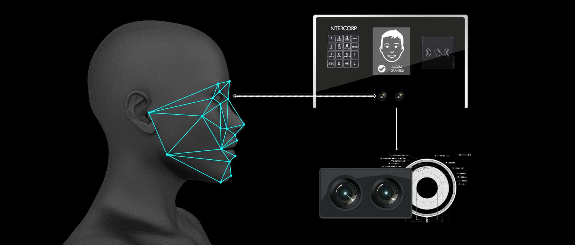 artist's impression of a biometric facial recognisation process using intercorp BAS